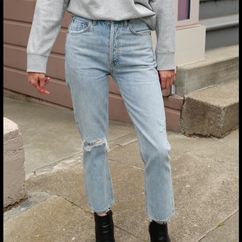 Agolde Riley High Rise Straight Crop Jeans in Shatter - Picture 3 of 8